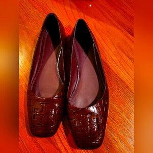 Tory Burch Georgia Ballet Flats Claret Soft Croc Embossed (Sz 10)